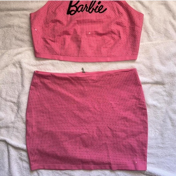 Barbie limited edition 2 piece set XXL stretch rhinestone with Barbie zipper - Picture 5 of 6